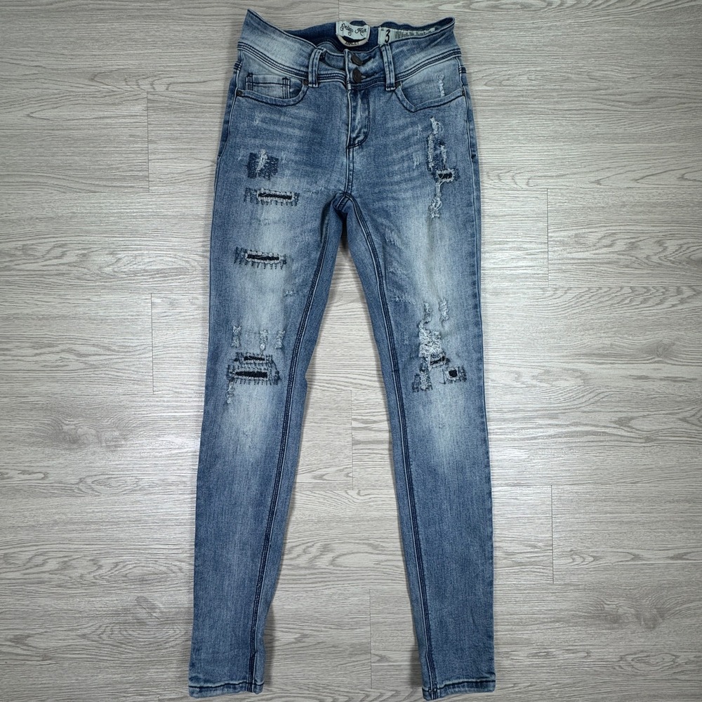Indigo Rein‎ Women's Jeans Anklet Skinny Light Wash Distressed Blue Sz 3 Stretch